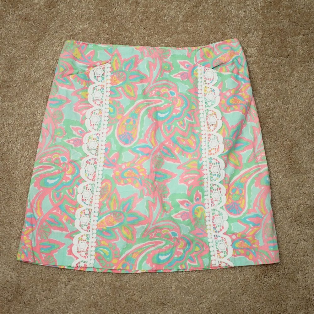 Lilly Pulitzer Corrie Mini Skirt Sz 2—Sandbar Blu Make A Splash Print 54539
